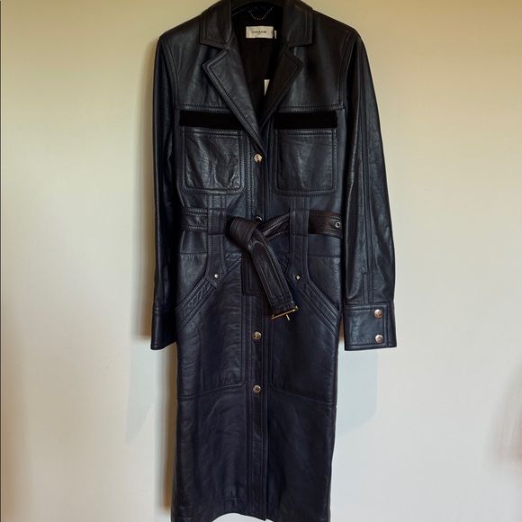 COACH 1941 MADE IN ITALY 🇮🇹 LAMB LEATHER SPORTY TRENCH COAT NAVY BLUE SIZE US 4 - Picture 10 of 16